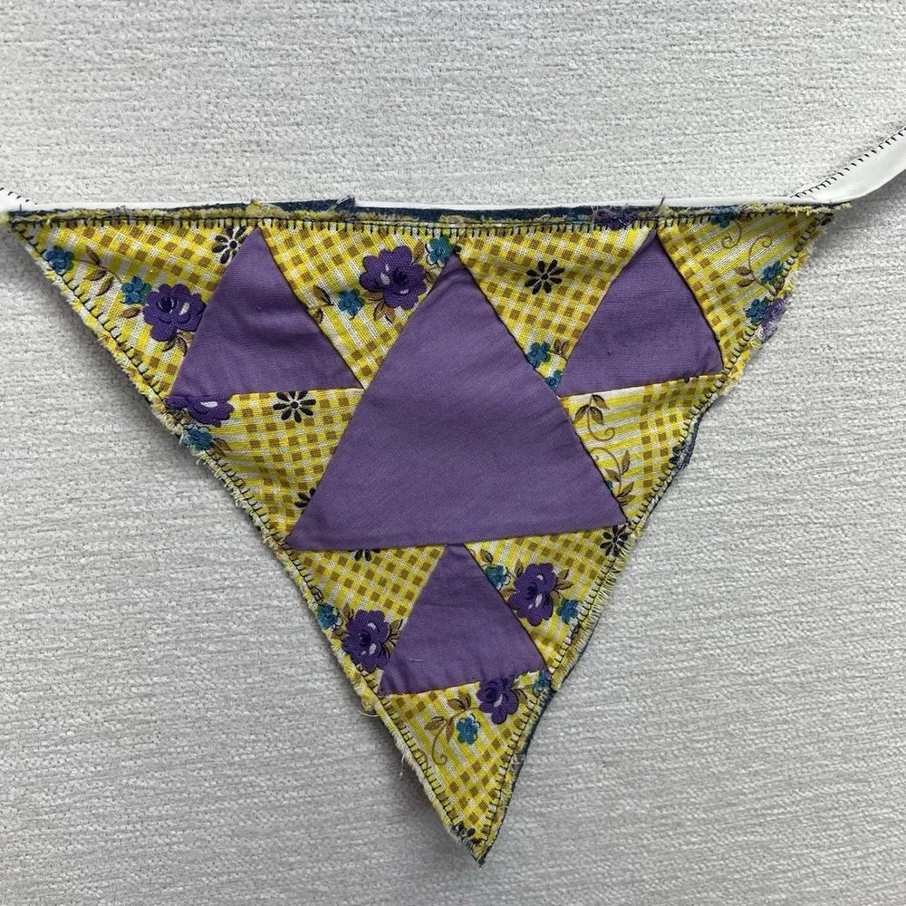 Handmade Upcycled‎ VTG Quilt Patchwork Bunting Pennant Garland Banner 43